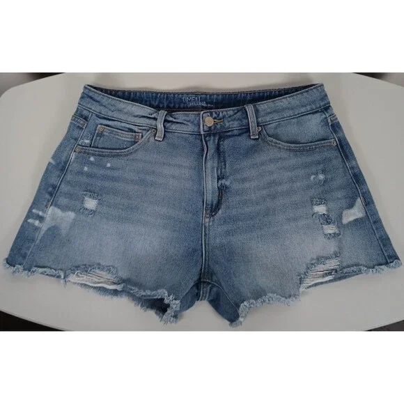 Time & Tru Size 12 Women's High Rise Distressed Denim Jean Shorts Stretch - Picture 4 of 7